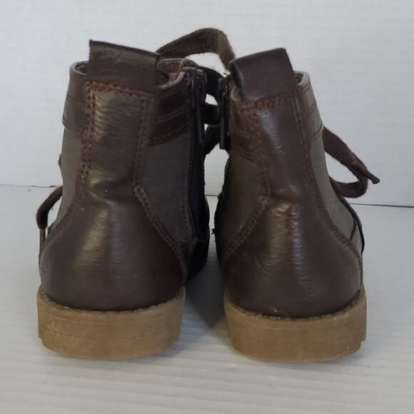 THE Children's Place Brown Ankle Boots Shoes Vegan Leather Zip Lace Up KIDS 9 - Picture 3 of 13